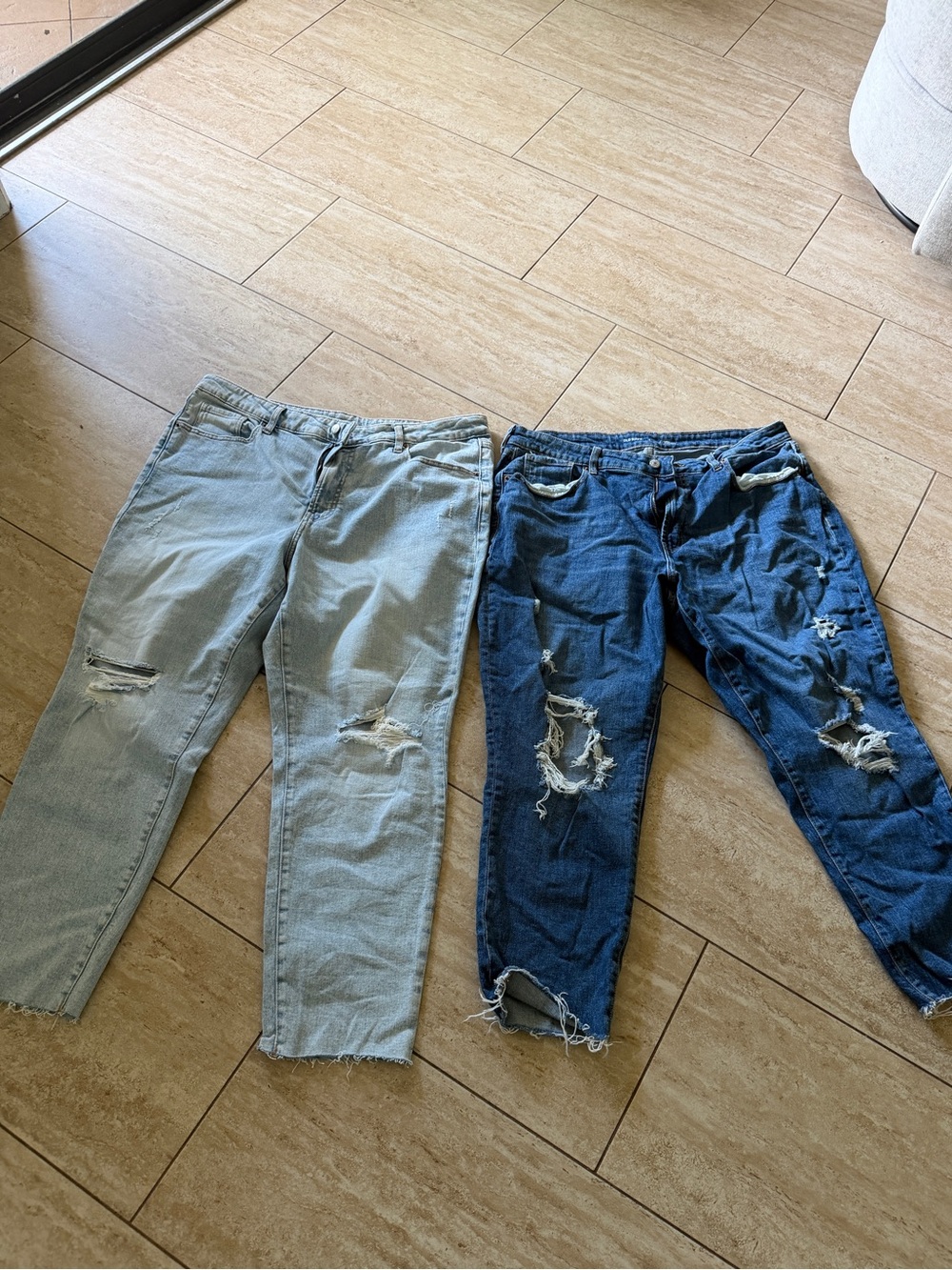 Old Navy Distressed Denim Jeans - Light Blue and Dark Blue
